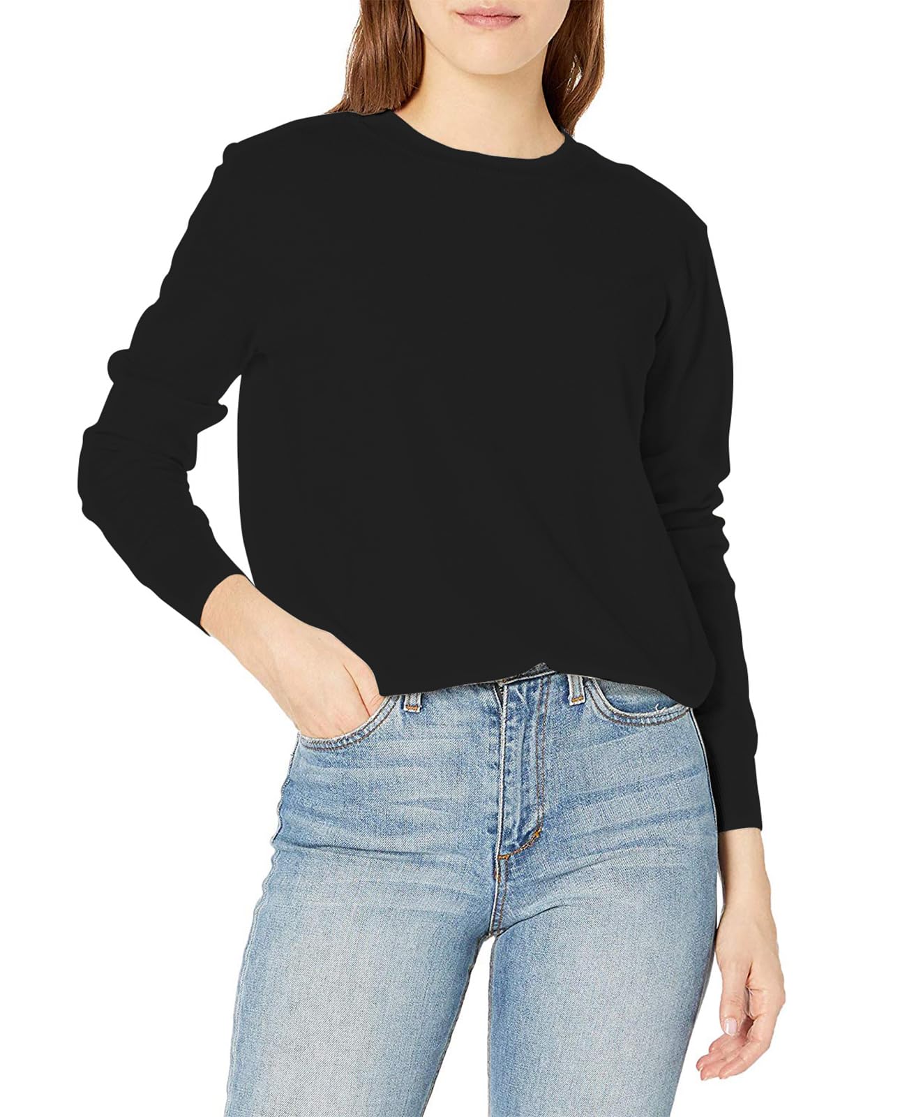 QUALFORT Womens Sweaters Long Sleeve Soft Lightweight Basic Knitted Pullover Sweater