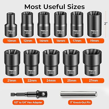 13-Piece Lug Nut Removal Tool, 1/2 Drive Wheel Lock Removal Kit