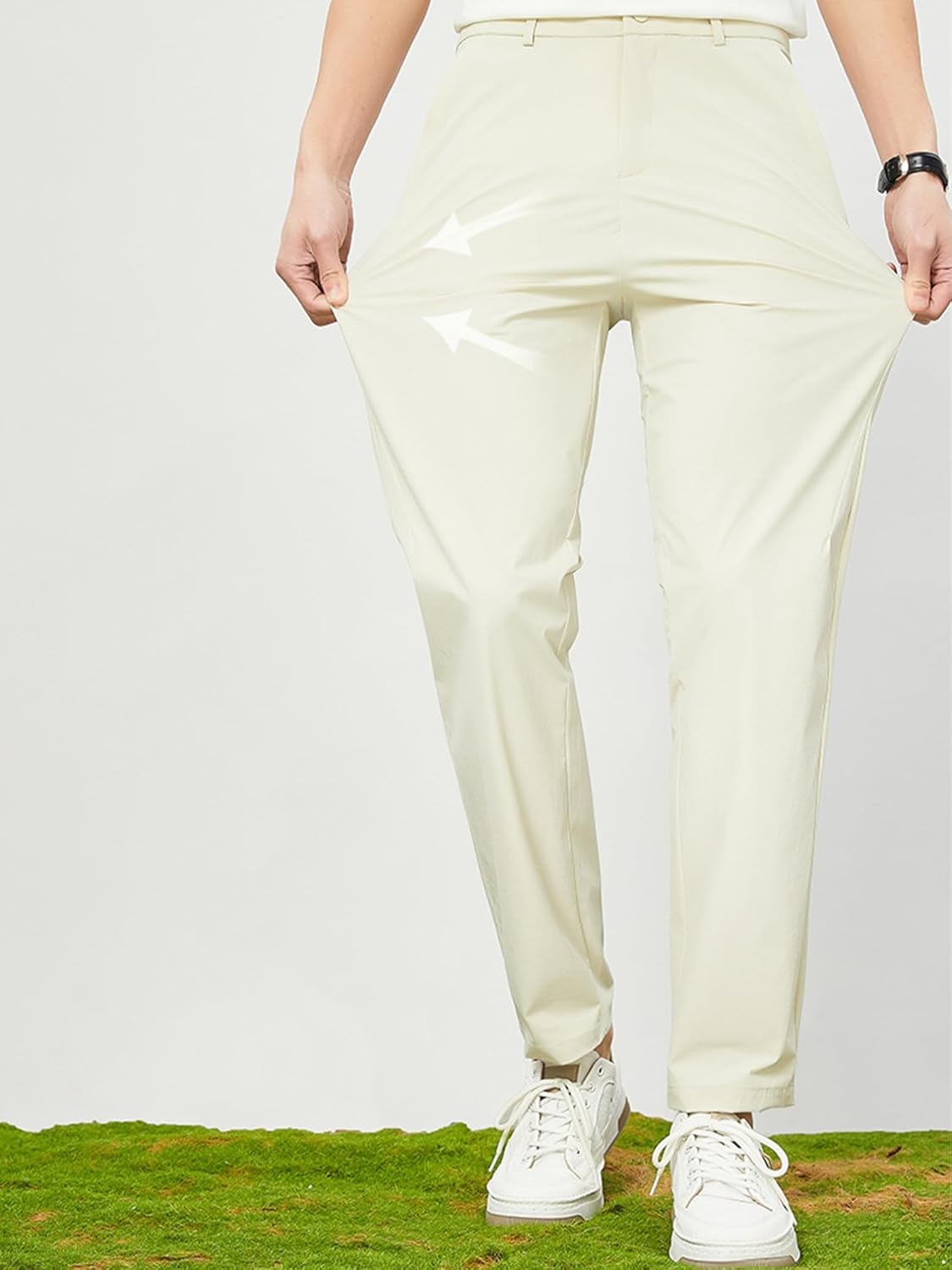 easyforever Summer Men's Slim Straight Golf Silk Pants - Thin, High Elastic, Business Casual