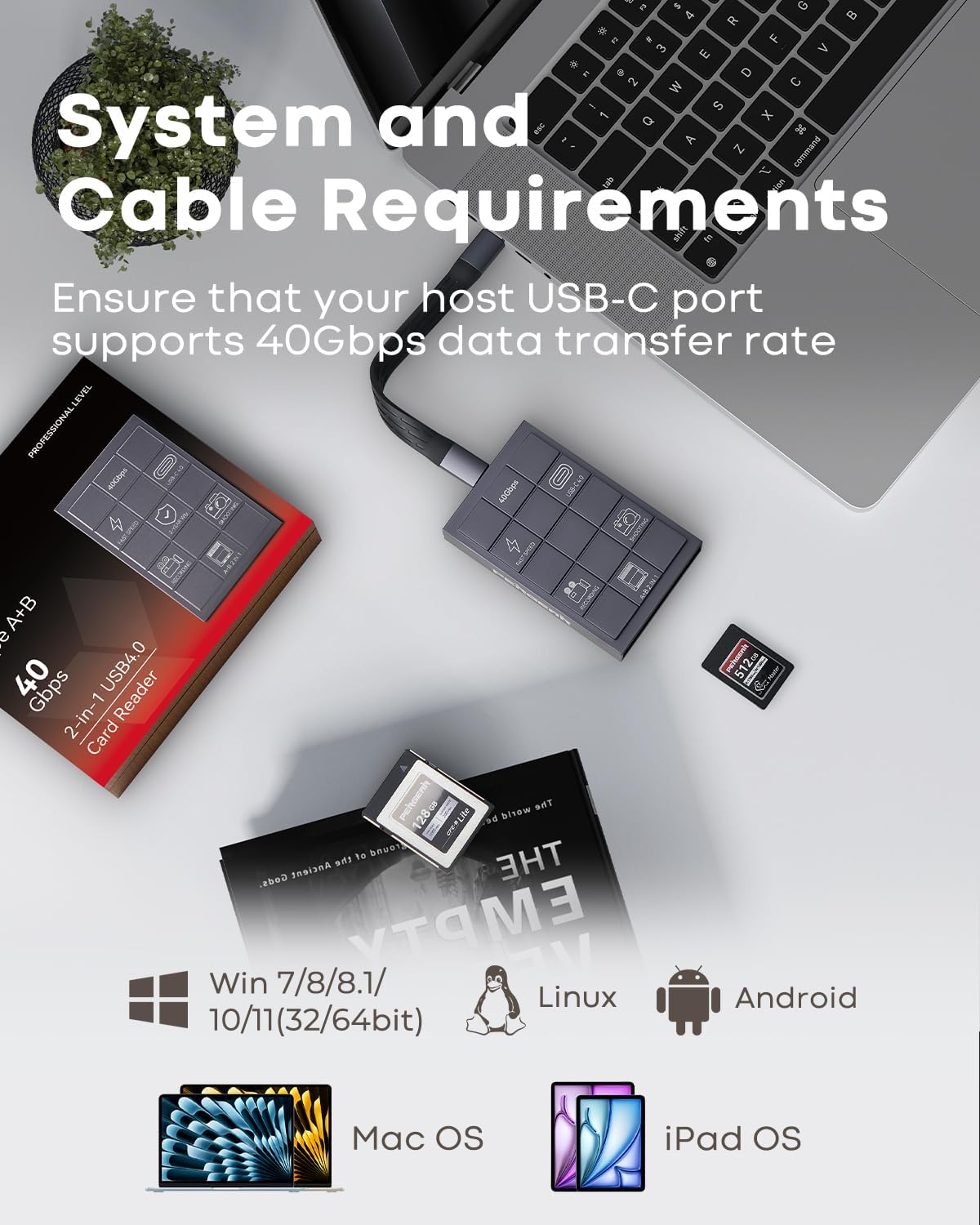 PERGEAR CFexpress 4.0 Type A and B Card Reader, 2-in-1 High-Speed USB Type C 40Gbps CFexpress Memory Card Adapter Portable Aluminum with Two Slots, Compatible for Windows/Mac/Linux/Android
