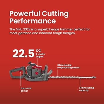 Mountfield Hedge Trimmer MHT 2322, 22.5 cc, 56 cm Blade – 3-Position Rotating Handle, Lightweight for Garden Hedges