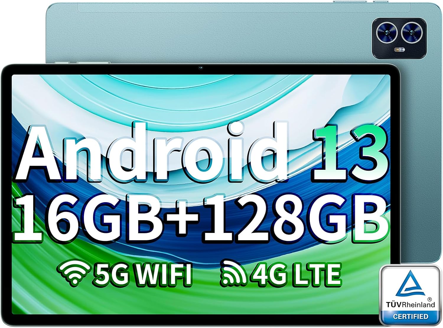 TECLAST M50HD Android13 Tablet 10.1 Pollici 16GB RAM+128GB ROM(TF 2TB),T606 Octa-Core 2GHz, 4G LTE/SIM+5G WiFi,1920×1200 IPS, BT5/13MP/GMS/GPS/OTG/Type-C/6000mAh/Headphone Jack/Widevine L1/Blue-2024