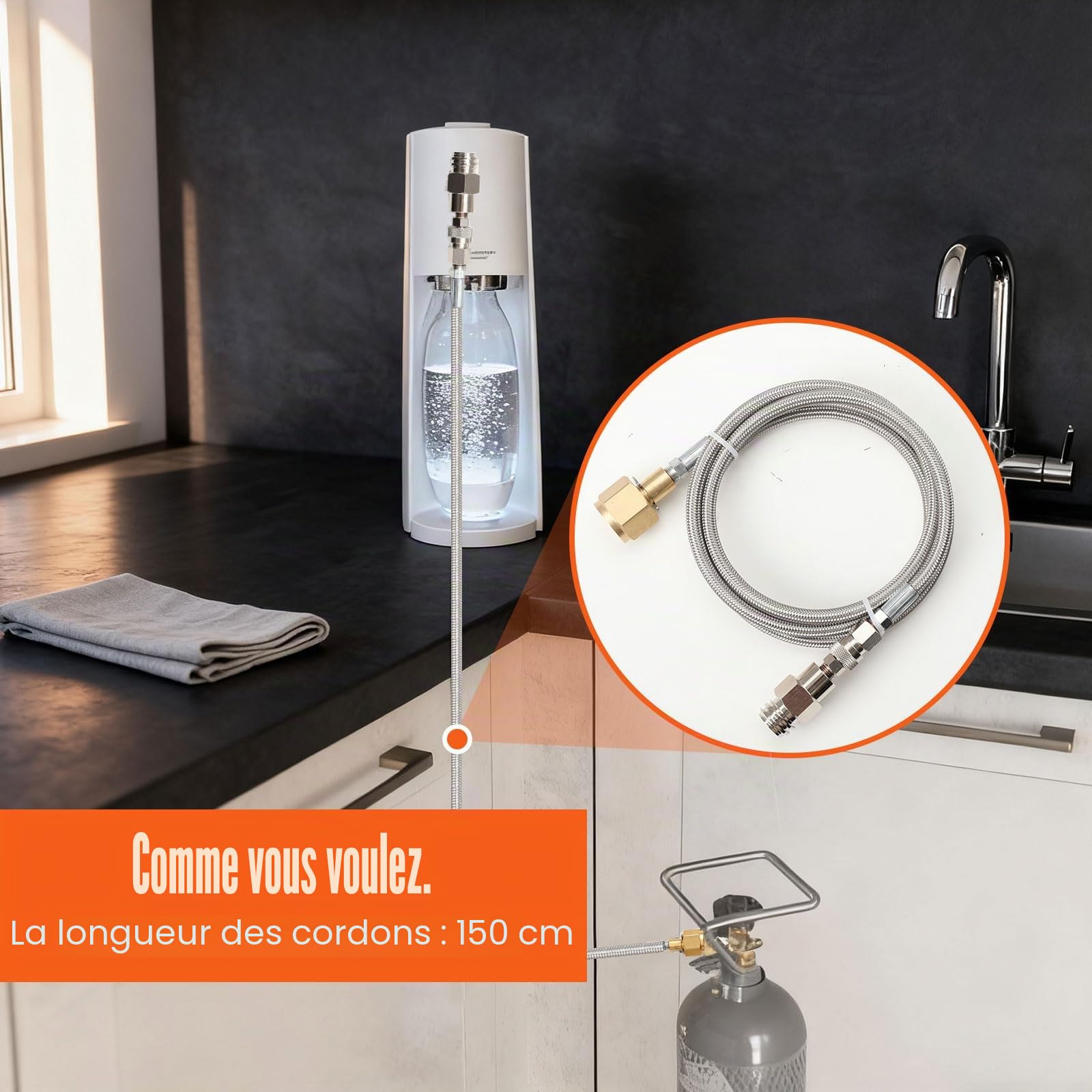 Tuyau haute pression adaptateur de CO2 pour Grohe Blue Home Water Carbonators Transfert CO2 | Pour raccordement à de grandes bouteilles de CO2, bouteille de gaz carbonique | Tuyau de CO2 pour