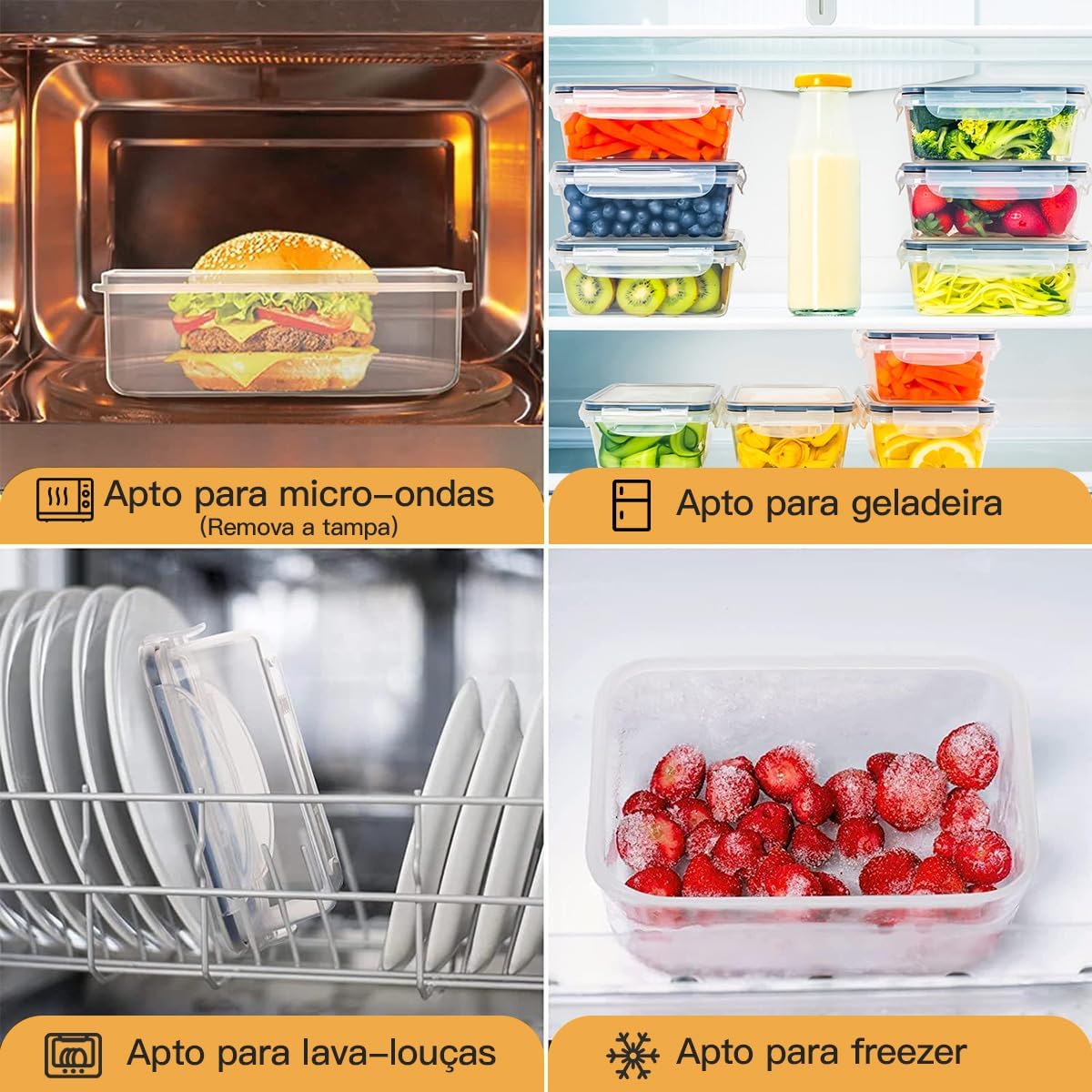 Kit 24 Recipientes grandes de plástico para armazenamento de alimentos - Conjunto de tigelas empilháveis para armazenamento na cozinha (Kit 24) Kit 24 Recipientes grandes de plástico para armazenamento de alimentos - Conjunto de tigelas empilháveis para armazenamento na cozinha (Kit 24)