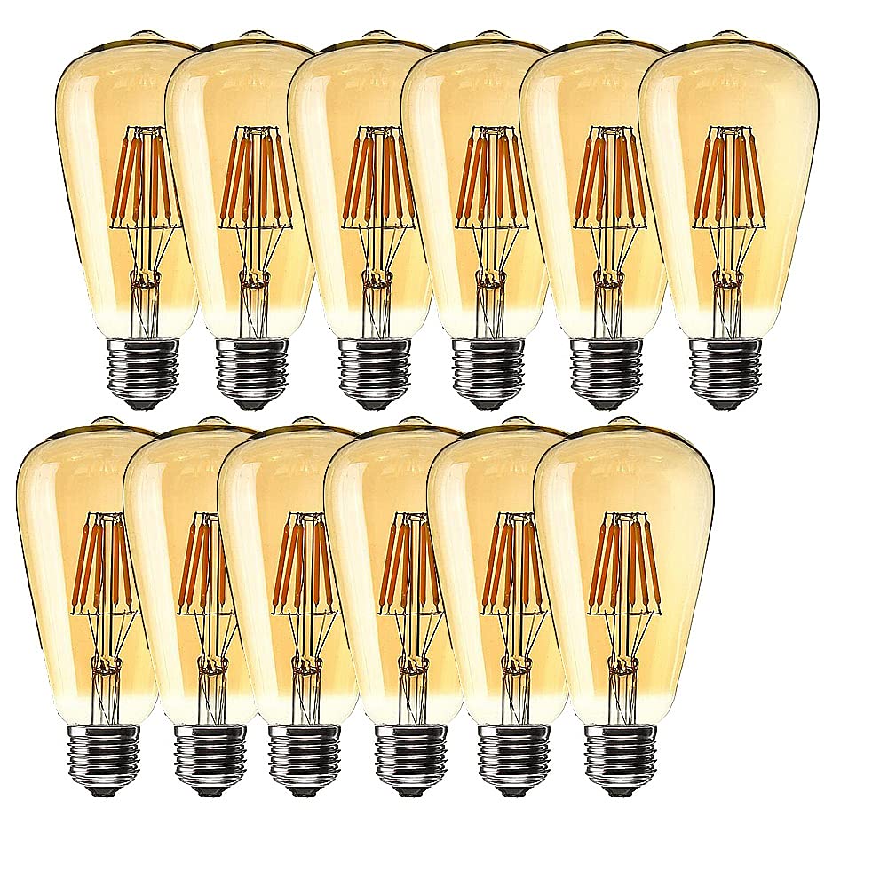 12er Stücke LED E27 6W ST64 Filament Glühbirne Edison Vintage Glühlampe Lampe Birne Warmes Licht 2200K,Nicht Dimmbar AC 220-240V E27 60W Halogenbirnenäquivalent