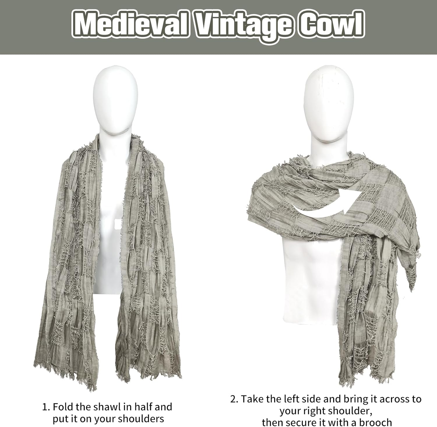 Wrap Dune Hooded Shawl Medieval Cloak Renaissance Costume Cape Shaman Cowl With Viking Brooch - Image 2