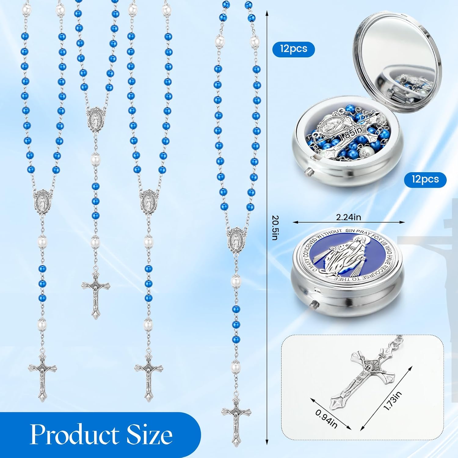 12 Set Rosary Catholic for Women Pearl Rosary Bead with Metal Gift Box First Communion Baptism Christian Gift