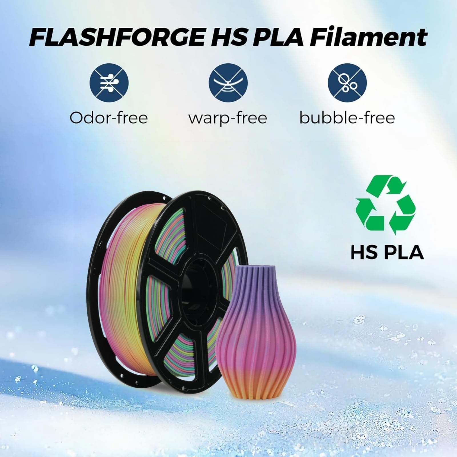 FLASHFORGE Filamento PLA ad alta velocità 1,75 mm, 500 mm/s di stampa ad alta velocità, filamento rapido per stampanti 3D resistente e ad alto flusso per la stampa veloce, 1 kg (Rainbow Candy)
