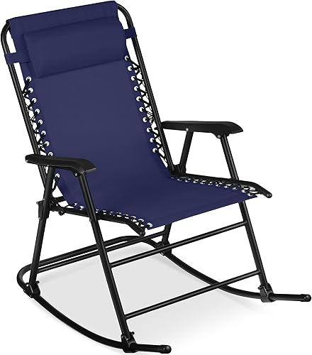 Miniatura 13 de Best Choice Products Silla mecedora plegable para exteriores, Silla de gravedad cero, Silla balancín para patio con reposacabezas, color rojo carmesí