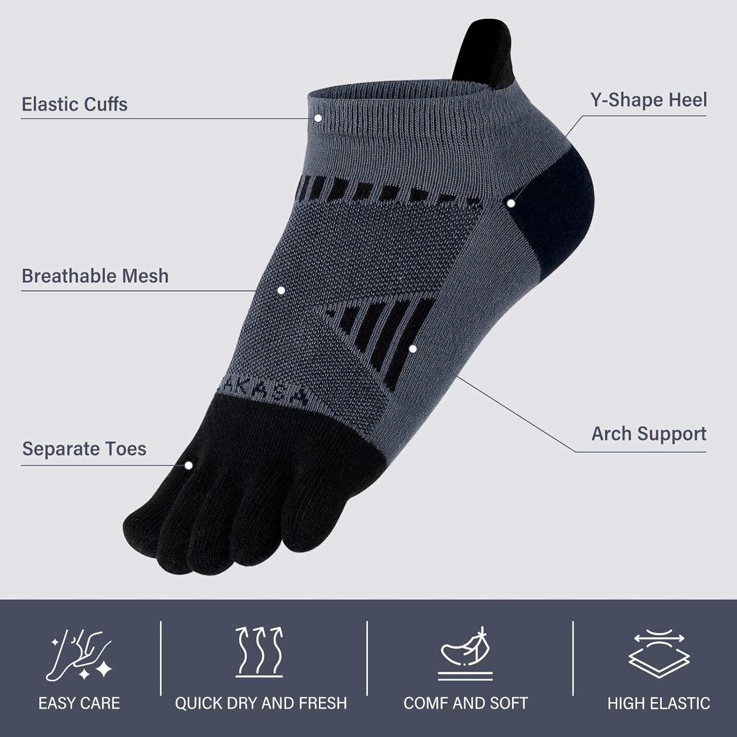ZAKASA Toe Socks for Men Ankle: No Show Low Cut Toe Socks Individual Five Finger Cotton for Athletic Running 5 Pairs - Image 4