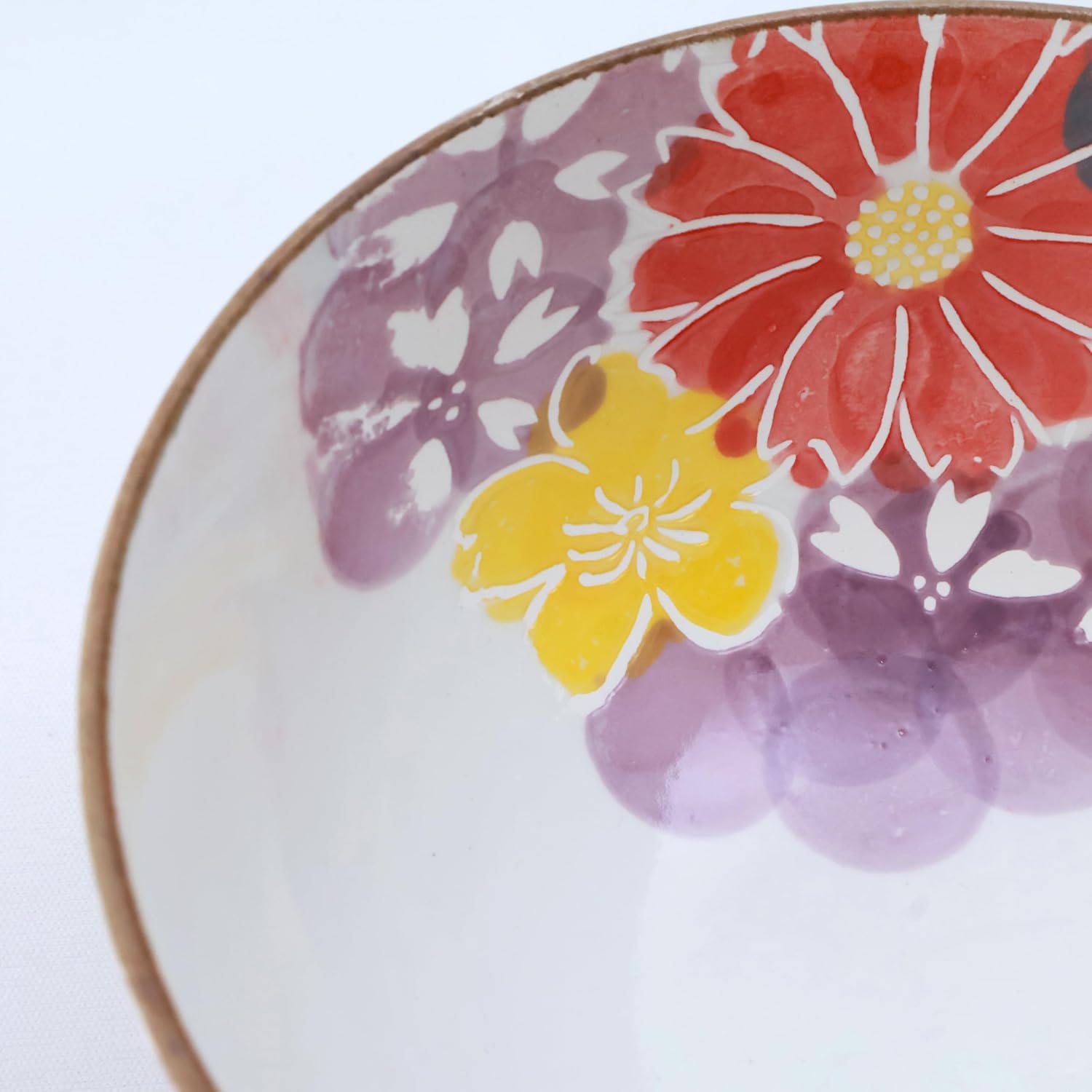 Japanese Hasami Ware Rice Bowl, 4.5 Inch – Hand-Painted Floral Pottery in Violet & Multi-Color – Artistic Yet Practical Tableware Gift – Made in Japan