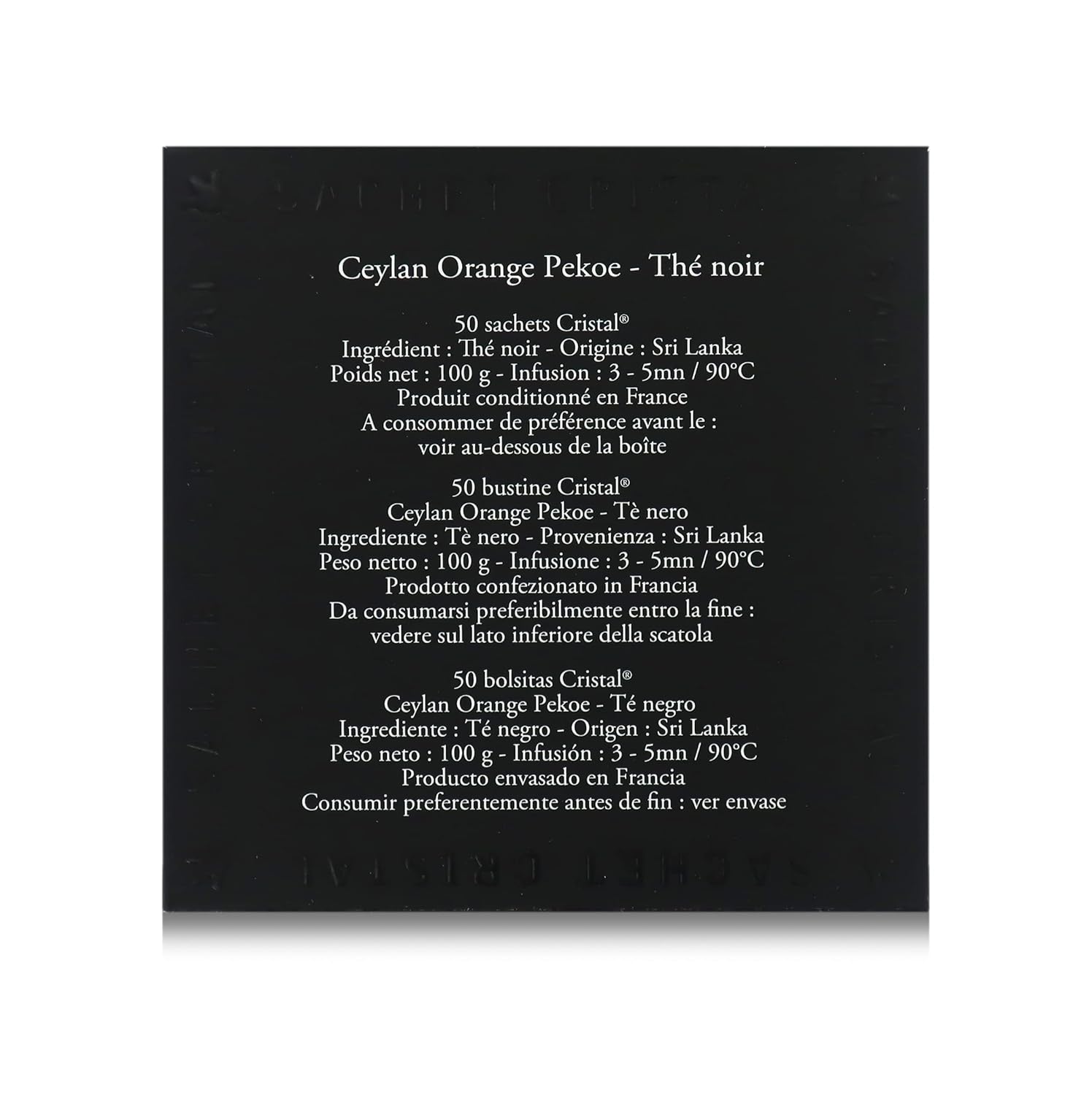 Ceylan O.P. - Ceylon Black Tea from Sri Lanka, 50 Cristal Teabags, 100g / 3.52oz, Dammann Frères