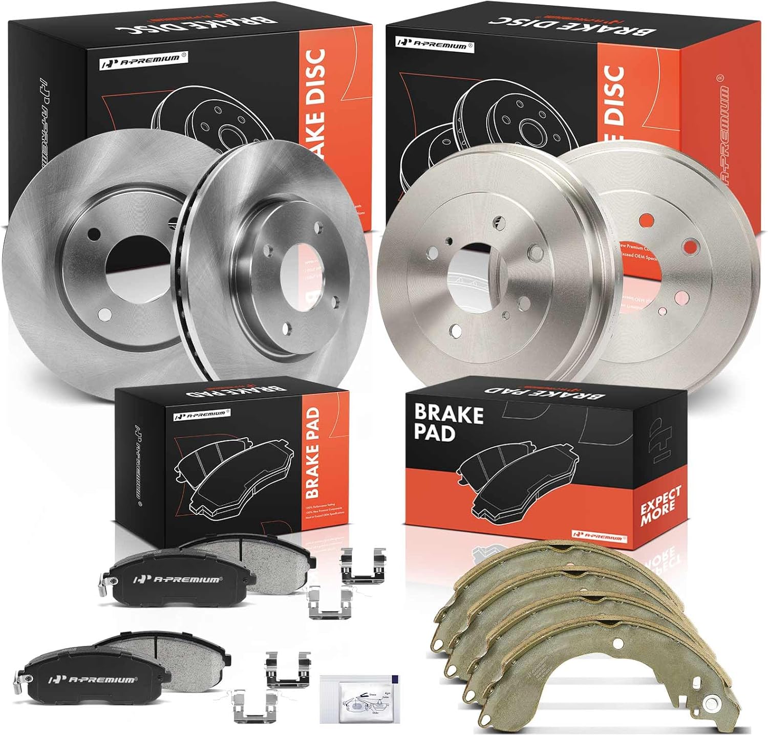 A-Premium Front and Rear Vented Disc Brake Rotors + Ceramic Pads Kit Compatible with Select Nissan Models - Sentra 2007-2012, Versa 2007-2012, Cube 2009-2014, 12-PC Set