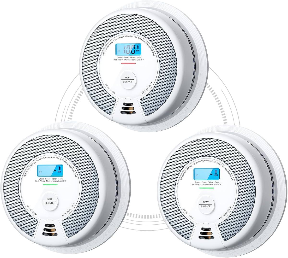 Wireless Combination Smoke and CO Detector, XP0H-WN, 3-Pack | 10-Year Sealed Battery (Not Hardwired), Interconnected Alerts, Large 5.7-inch Bracket, UL 217 & UL 2034 Certified