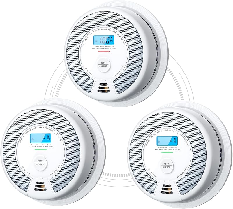 Wireless Combination Smoke and CO Detector, XP0H-WN, 3-Pack | 10-Year Sealed Battery (Not Hardwired), Interconnected Alerts, Large 5.7-inch Bracket, UL 217 & UL 2034 Certified