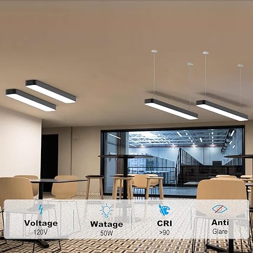 Miniatura 3 de Lámpara LED de tienda de 4 pies, luces de techo lineales de cocina de 5 pulgadas de ancho, montaje empotrado y suspendido, 50 W 7000 LM (reemplazo