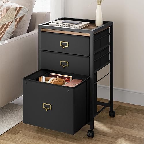 Miniatura 5 de Archivador, archivador con 3 cajones, archivador móvil para tamaño carta o A4, archivador vertical de tela sobre ruedas, gabinete de almacenamiento