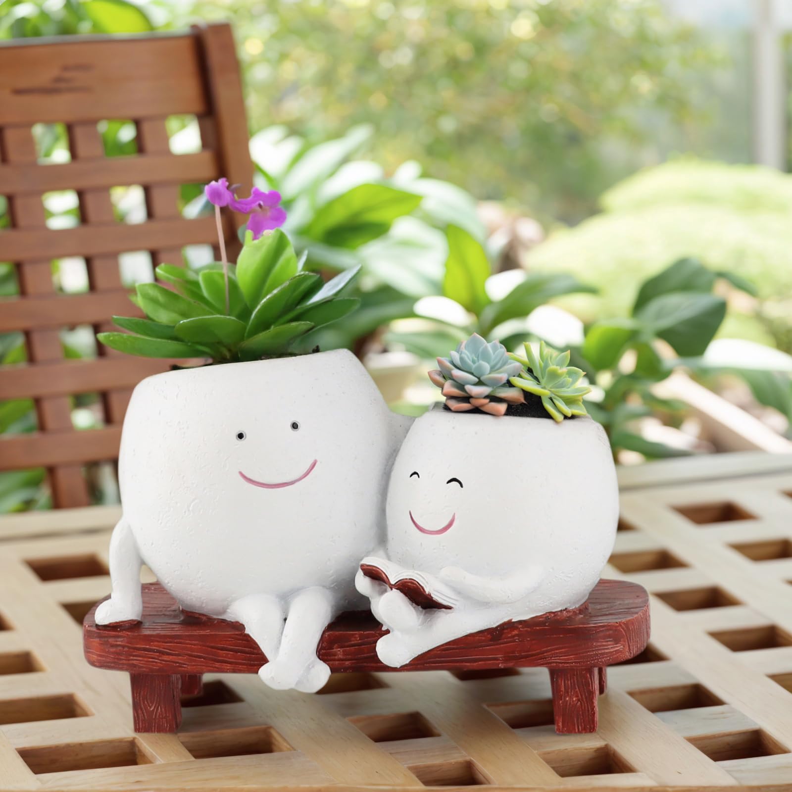 Amazon.co.jp: Meltset かわいい顔のプランターポット - ベンチに座っ