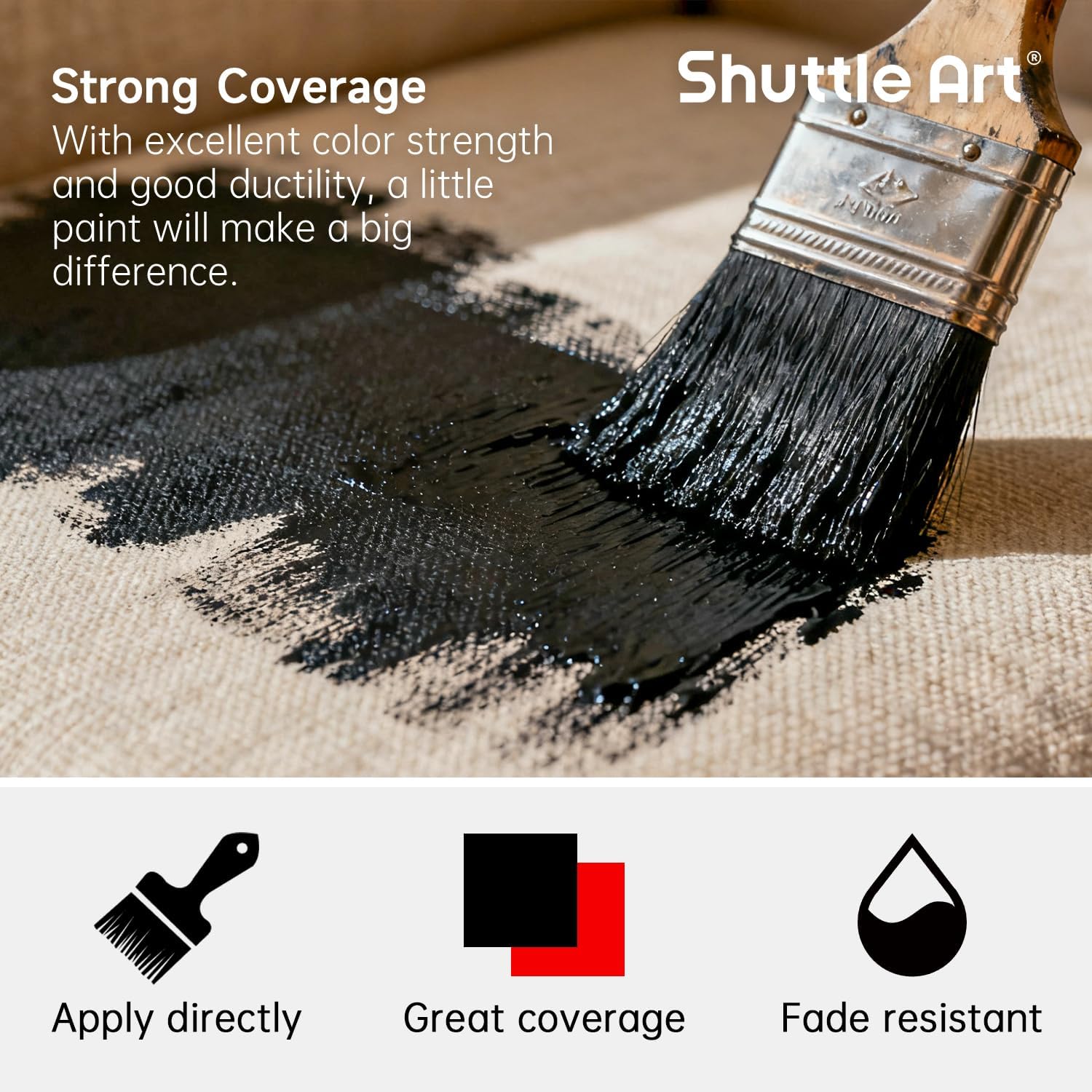 Shuttle Art Black Fabric Paint, 16.9 oz(500 ml) Permanent Fabric Paint for Furniture, Sofa, Cushions, Clothes, Soft Non-Toxic Textile Paint for Color Changing, Renewal & Art Creations