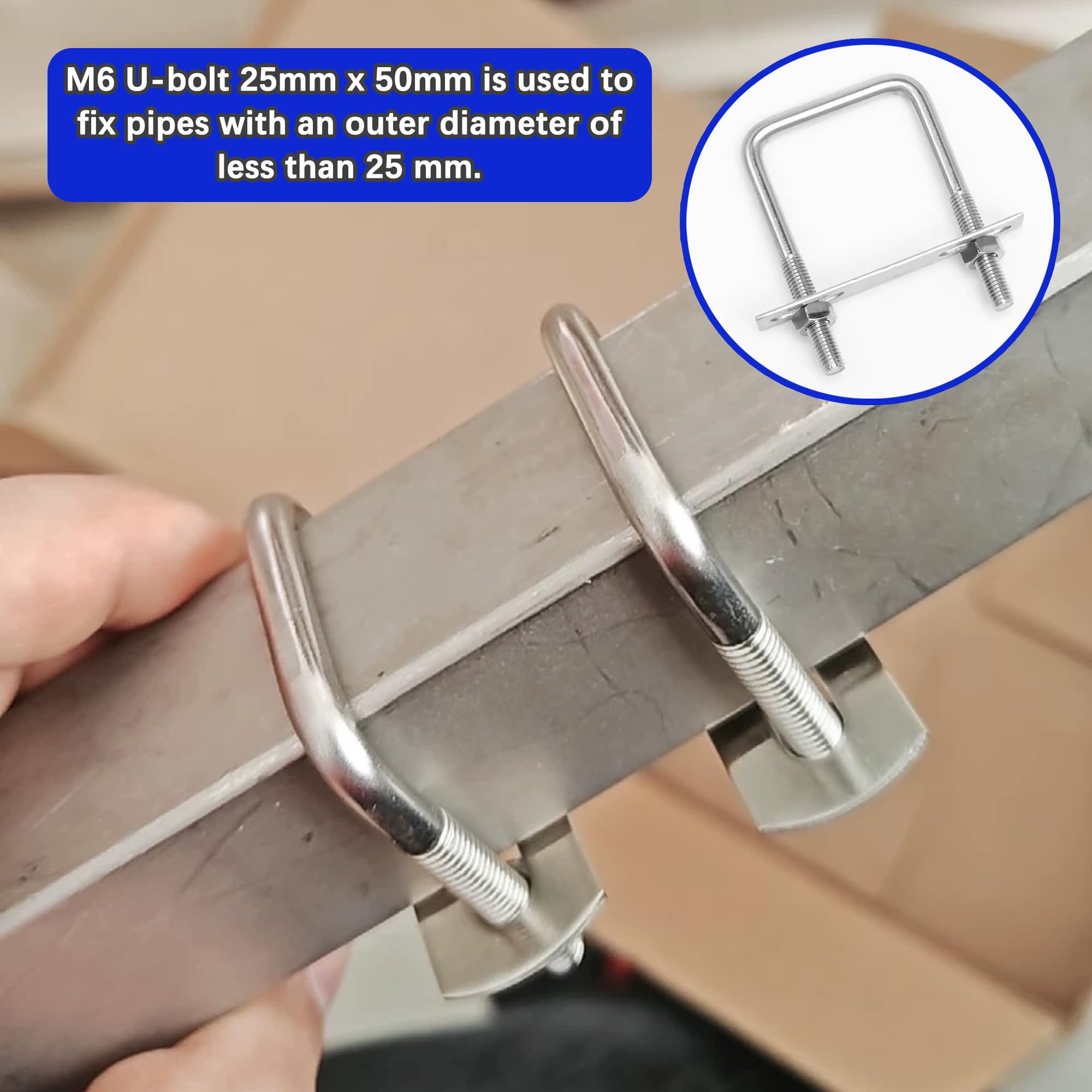 duoyif U Bolt M6 25 x 50 mm Pack of 5 U Bolts Square, U-Bolt M6 U Shackle, U Screws M6 Stainless Steel with Nut Frame Plate - Image 3