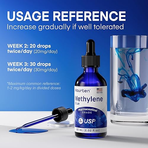 Miniatura 7 de Gotas azul de metileno 1% grado USP fórmula líquida de metileno azul de grado farmacéutico, botella cuentagotas de vidrio ámbar, probado en