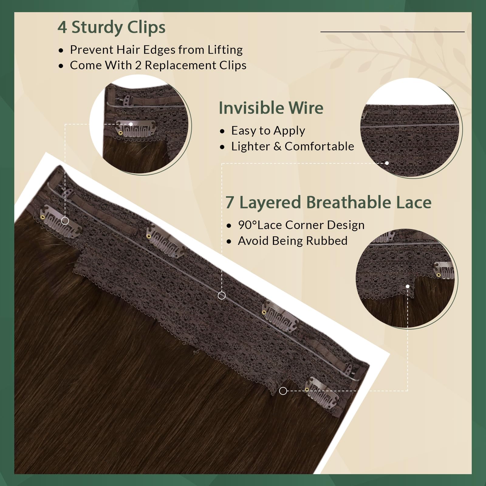 16 Inch 80G Human Hair Extensions Clip-Ins with Invisible Wire SEGO Wire in Human Hair Extensions Hidden Hair Extensions  main image 2