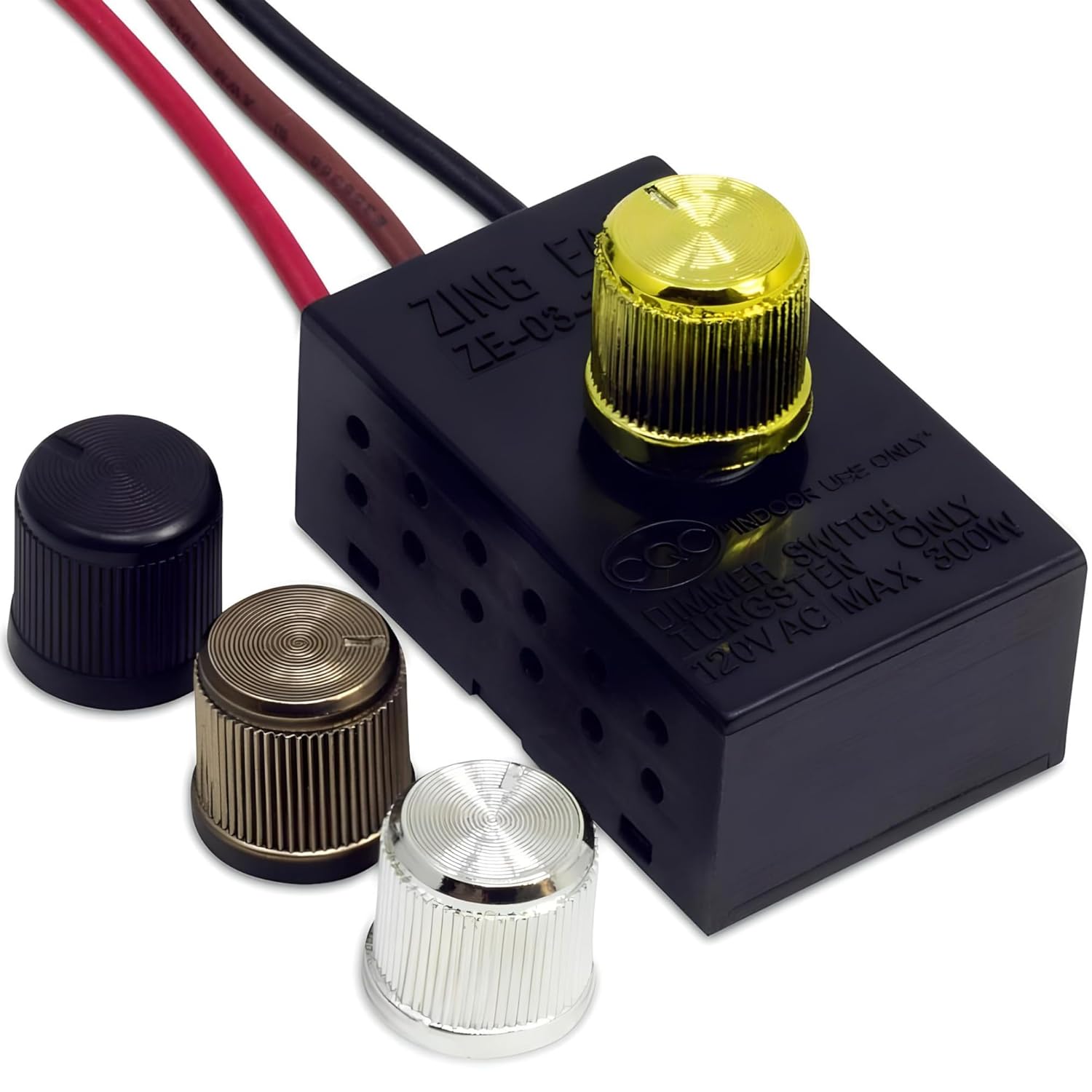 ZE-03-1 Lamp Dimmer Switch Replacement Repair Kit 3 Wire Inline 300W 120V Full Range Rotary Light Controller for Table Lamps, Floor Lamps, Wall-Mounted Lamps and Lighting Fixtures