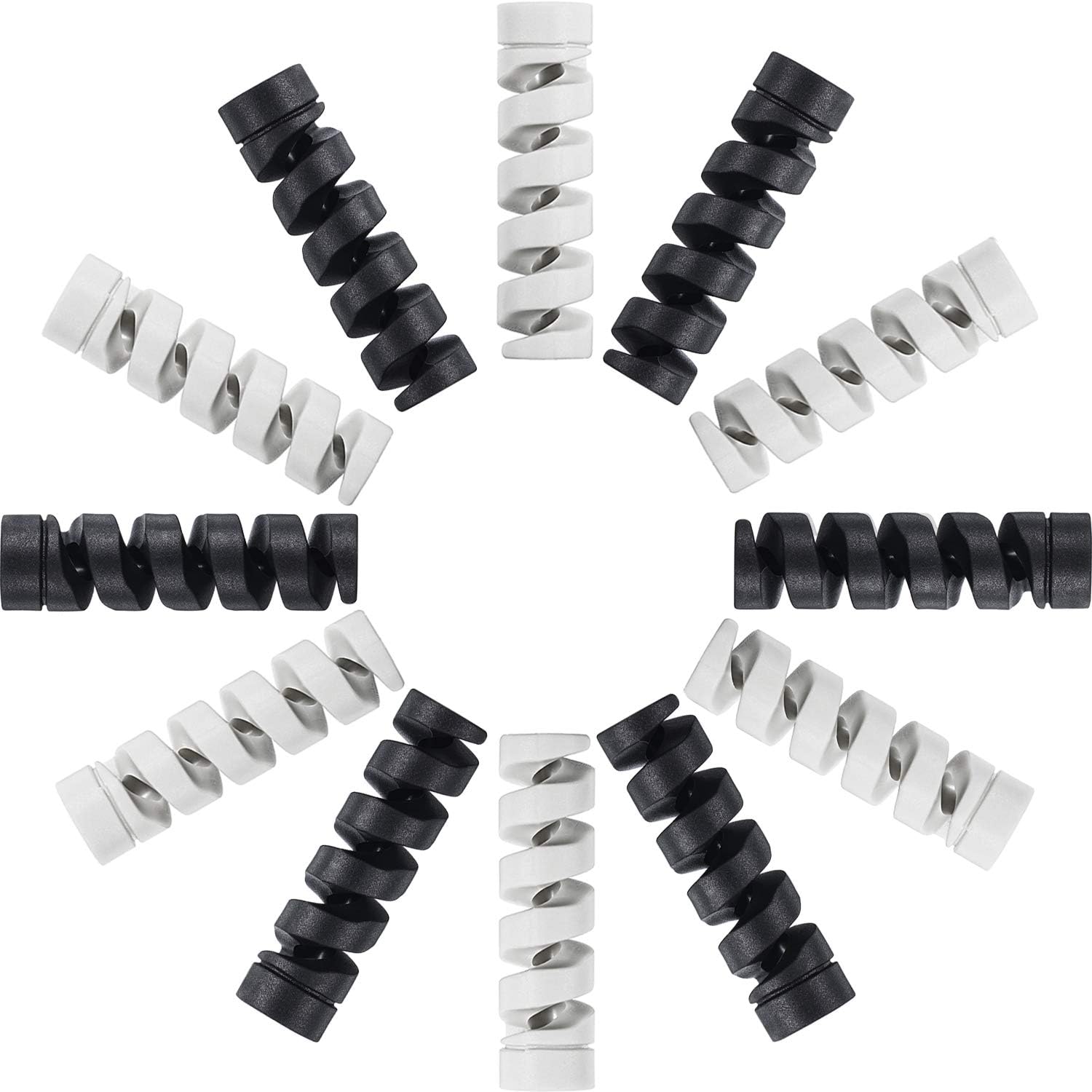 Jetec 12 Pieces Charging Cable Protector Silicone Spiral Charger Cable Savers for Cords Micro USB Protector, Mouse Saver, Suit for Cell Phones, Computers(Gray, Black)