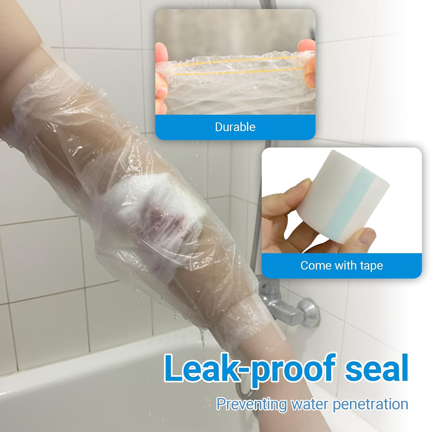Disposable PICC Line Shower Cover with Tape, Waterproof Arm Bandage Wound Protector Sleeve for Bathing, Fits Arm Circumference 17" 22", 20 Pack