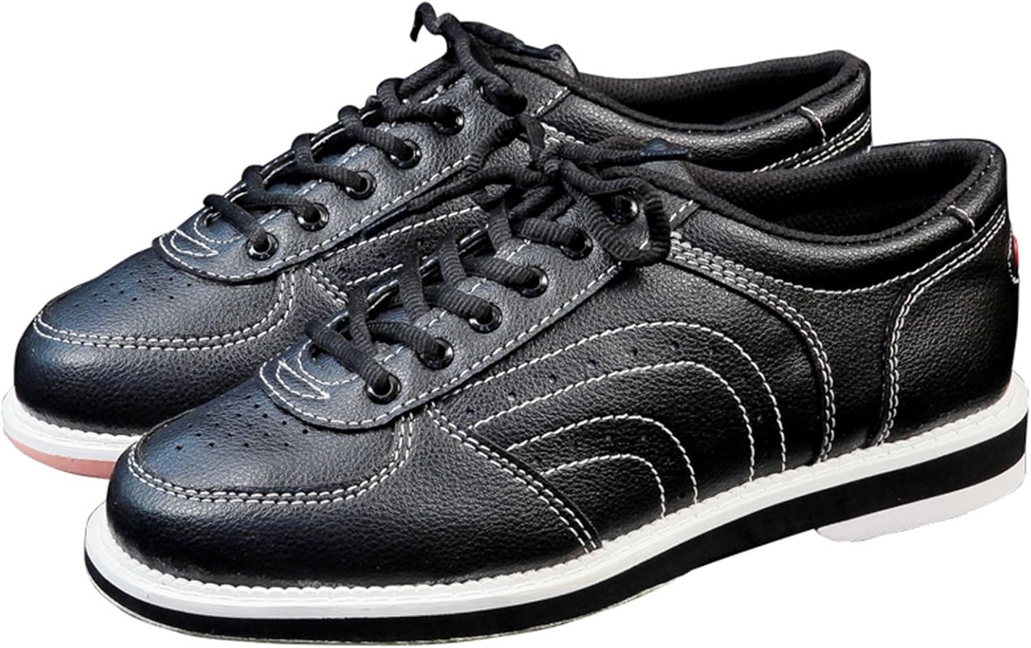 Men Women Bowling Shoes Lightweight Breathable Leather Wear-Resistant Unisex Bowling Sneakers Breathable Stable Trainers for Right Handed Bowlers ( Color : Black and white , Size : 13.5 Women/12 Men )