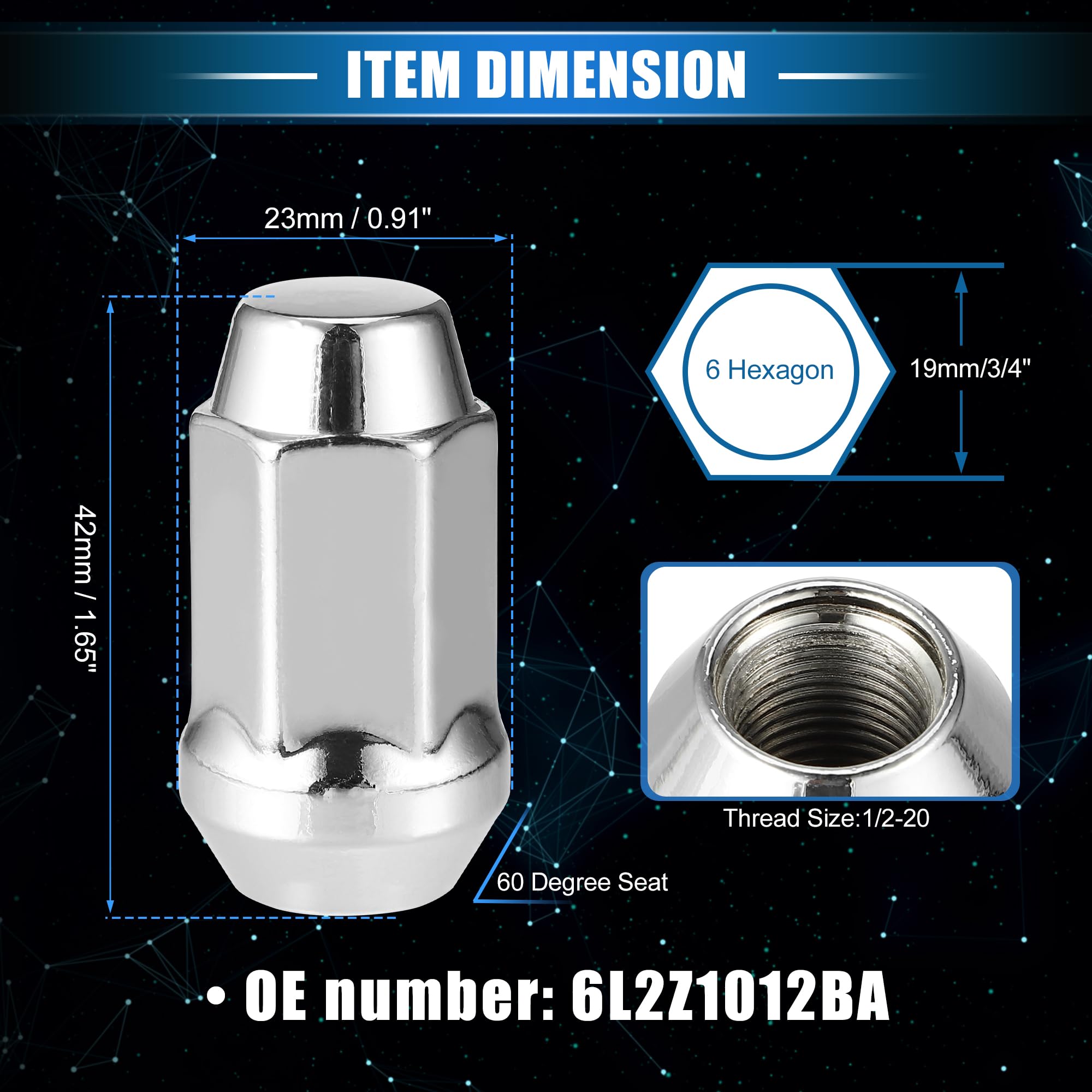 A-Premium 20-PC Wheel Lug Nut Set - 1/2-20 Thread For Ford, Dodge, Mazda & Lincoln Vehicles