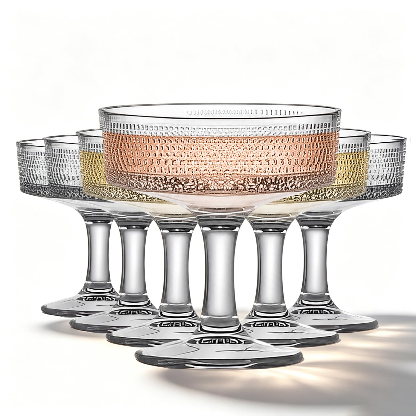 Vixtte Set of 6 190ml Martini Glasses, Floral Fluted Cocktail Glasses, Unique Clear Margarita Glasses, Romantic Drinking Glassware for Cocktail Wine Champagne