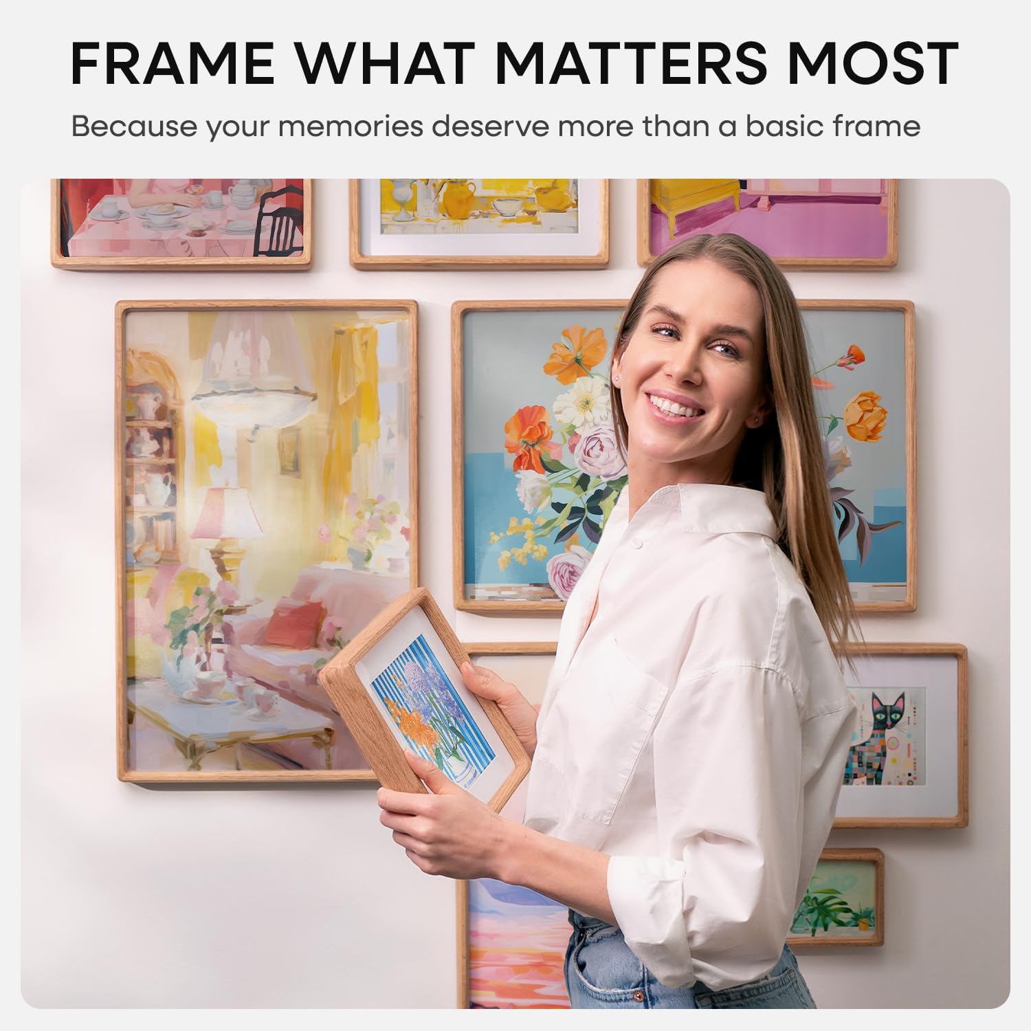 Homeforia 9 x 12 Picture Frame Light Wood, Mortise & Tenon Natural Oak 9x12 Frame with Mat 7x10 for Wall or Tabletop, Wooden Frames 9 x 12 Matted to 7 x 10 inch Art, Tempered Glass, Wall Kit, Set of 1 - Image 2