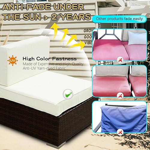 Miniatura 4 de Juego de 2 fundas de repuesto para cojines de asiento de patio al aire libre y respaldo para sofá seccional, sofá biplaza y muebles, a prueba de