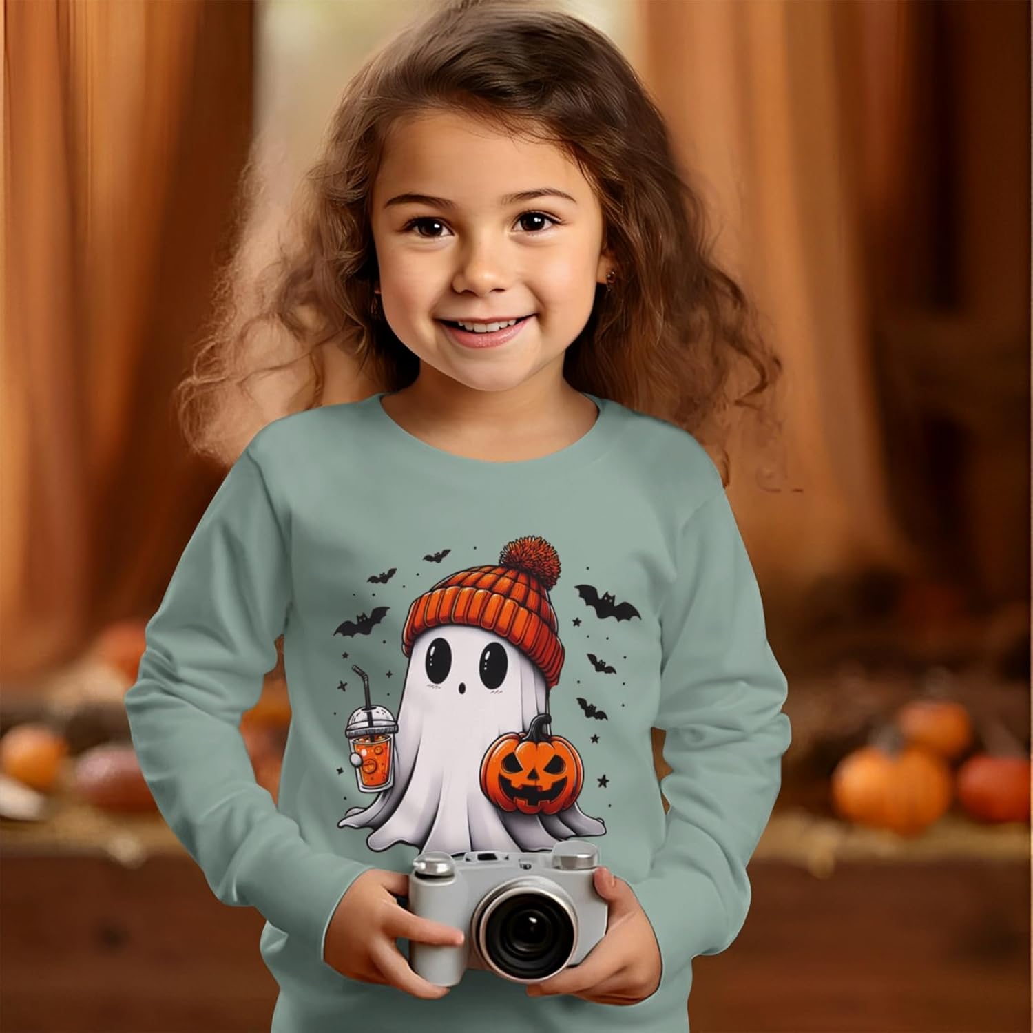 MODNTOGA Halloween Outfit Baby Boy Girl Pumpkin Ghost Sweatshirt Toddler Kids Ghost Graphic Shirt Spooky Season Pullover Tops - Image 2