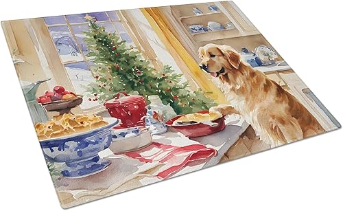 Caroline's Treasures DAC3804LCB Golden Retriever Christmas Cookies Glass Cutting Board Decorative Tempered Glass Kitchen Cutting and Serving Board