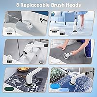 Vista 6 de Electric Spin Scrubber, Cordless Shower Scrubber with 8 Scrub Brush, 2 Speed with Adjustable Extension Handle, Battery Level Display, Power Scrubber