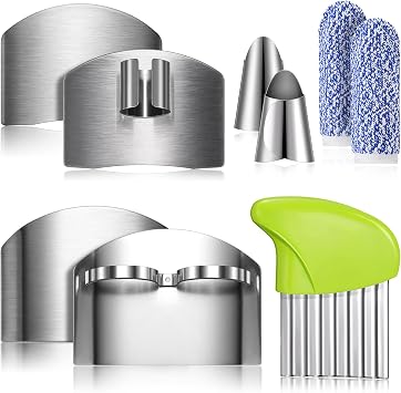 مجموعة Raiten 9 Pcs Finger Guard للقطع تشمل 4 واقي قطع سكين من الفولاذ المقاوم للصدأ 2 واقي من الإبهام 2 قطع من أصابع البطاطس قطاعة الخس لتقطيع الطعام لتجنب الأذى