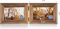 Vista 72 de Portarretratos de 5 x 7, doble bisagra horizontal de madera con marco de fotos plegable con frente de cristal real en grano de madera envejecido