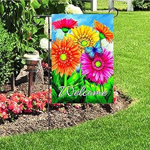 Alaza welcome butterfly flowers sunflower daisy house flag garden banner 28 x 40 double sided summer flowers spring butterfly garden flags for anniversary yard outdoor decoration  urban country home decor