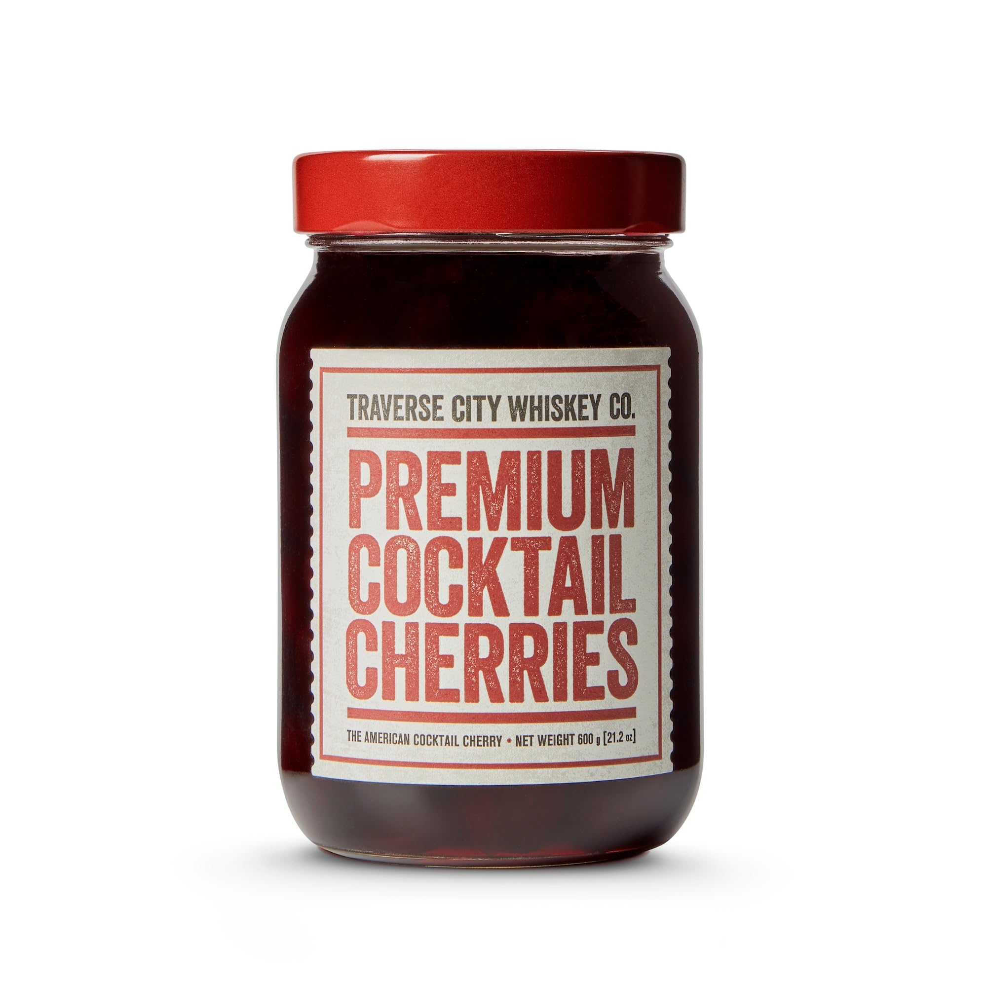 Traverse City Whiskey Co. Premium Cocktail Cherries (21.2oz / 600g) | Cocktails & Desserts | All American, Natural, Certified Kosher, Stemless, Slow-Cooked Garnish for Old Fashioned, Ice Cream Sundaes & More