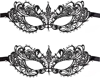 2 Pieces Women's Masquerade Mask Lace Eye Mask with Fake Gemstone Decor for Ball Proms and Halloween Party