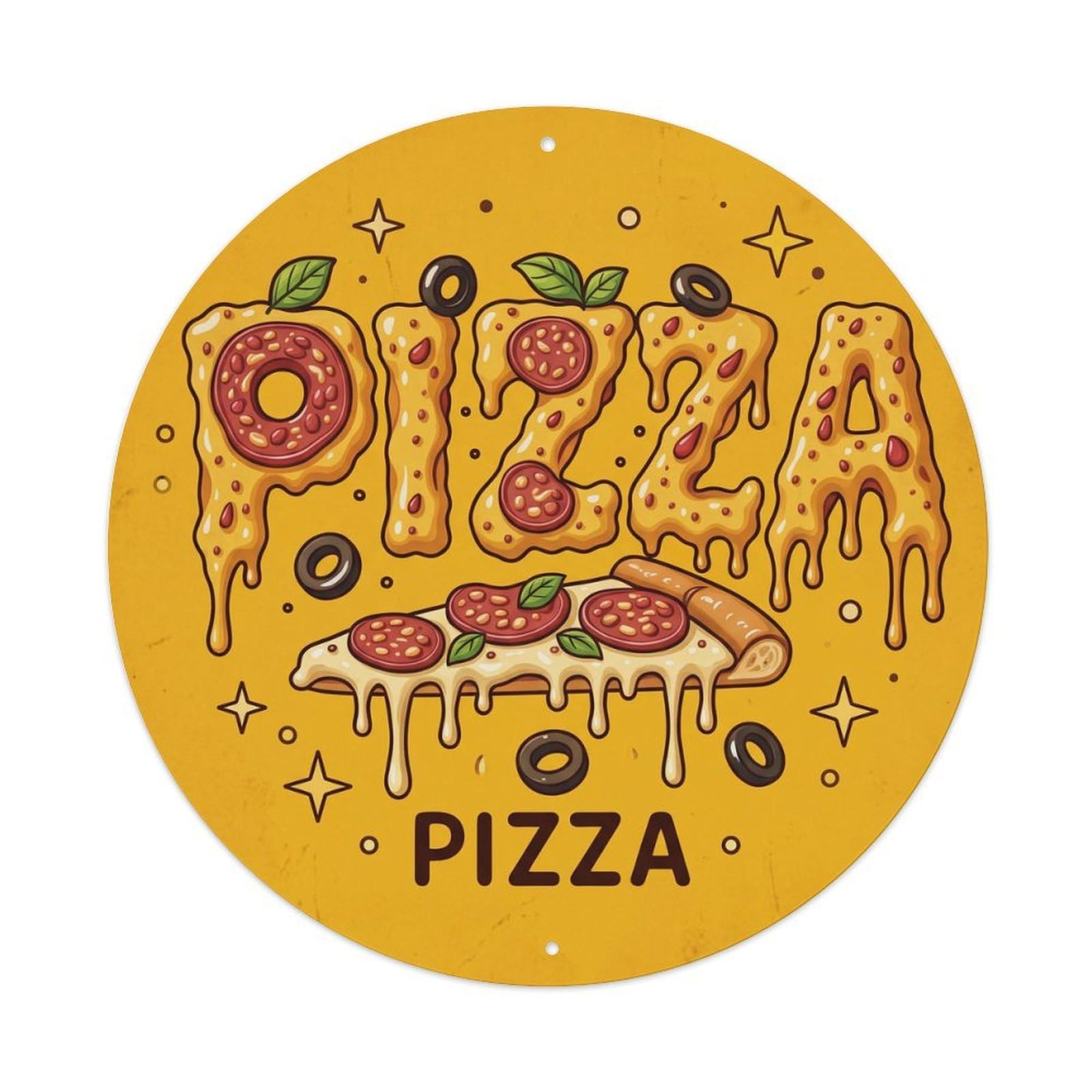 Huiyhb 8X8inch(20X20cm) Vintage Pizza Slice Cashew Cream Metal Tin Sign
