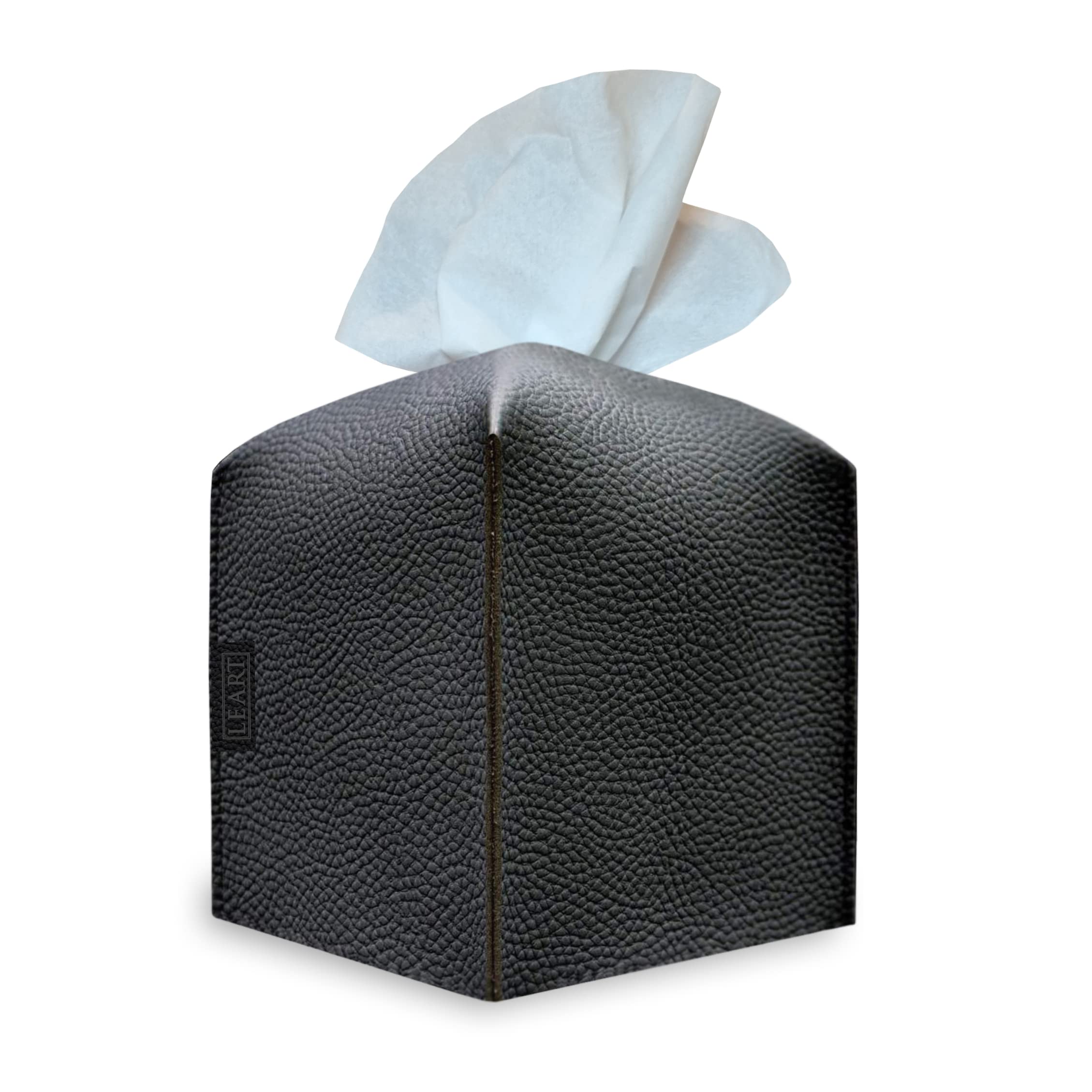 LEART Leather Tissue Box Cover Holder – Home Decorations for Living Room, Bedroom and Office, Tissue Box Cover for Car (Black Cube)