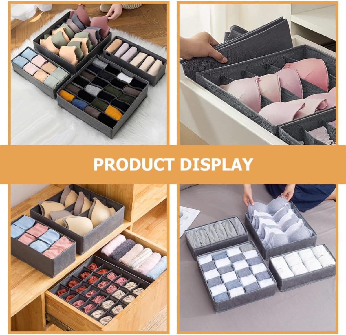 Uonlytech 4pcs Foldable Underwear Drawer Organizer Boxes for Bras and Socks, Non-woven Fabric Storage Dividers, Wear-resistant and Reusable Clothes Organizing Boxes for Daily Storage to Keep