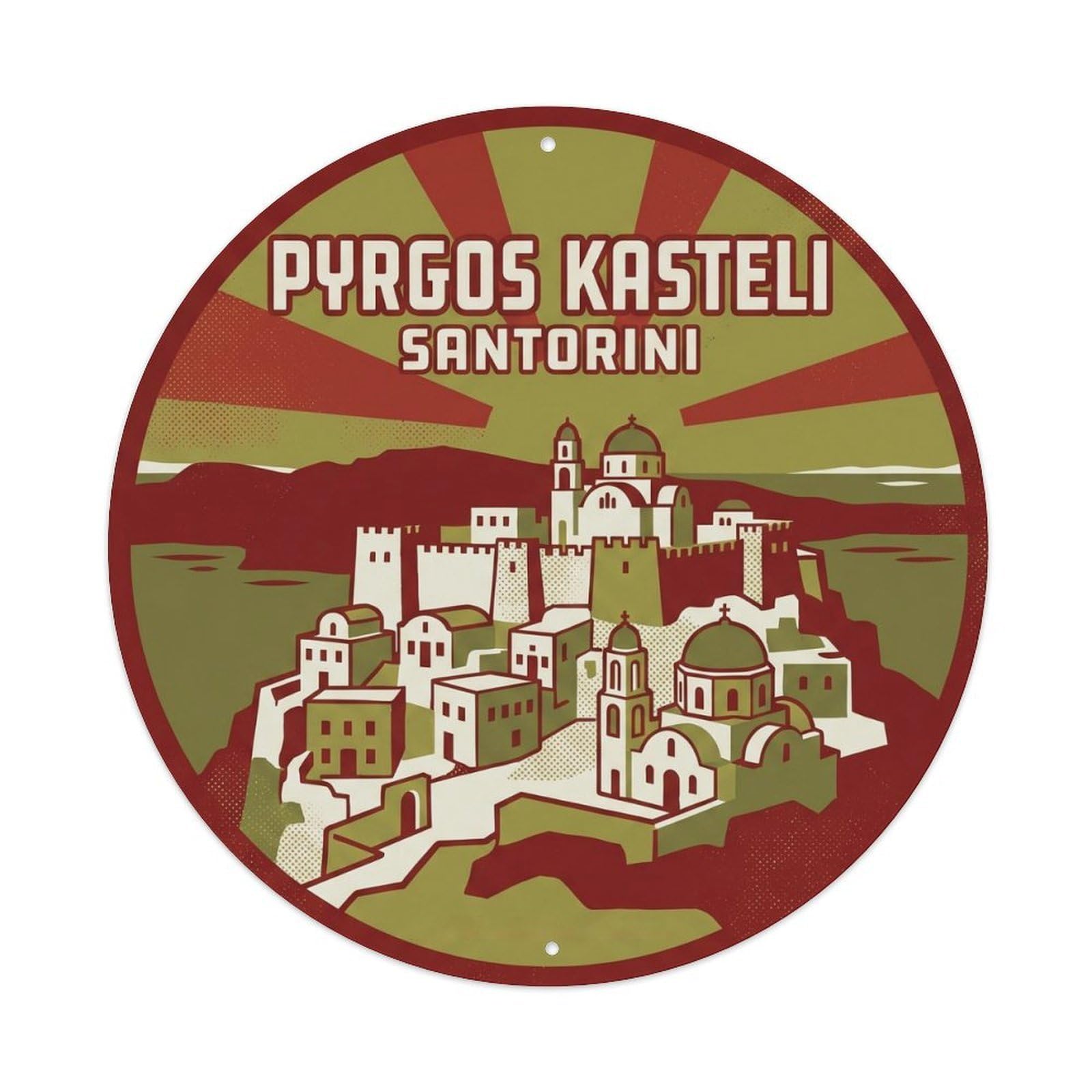 Pyrgos Kasteli Castle Village Santorini Greece Blue Metal Tin Sign
