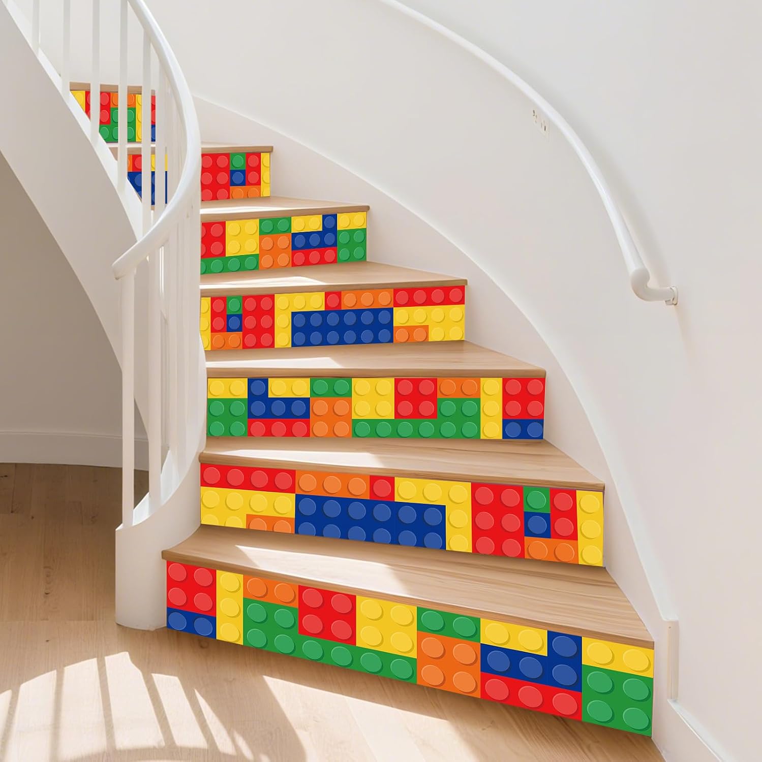 PLIGREAT 15 Pack Building Blocks Pattern Stair Decals Removble Staircase Stickers Self-Adhesive Colorful Style Staircase Murals for Steps DIY Home Hotel Stair Makeover Decor, 7.1"x39"