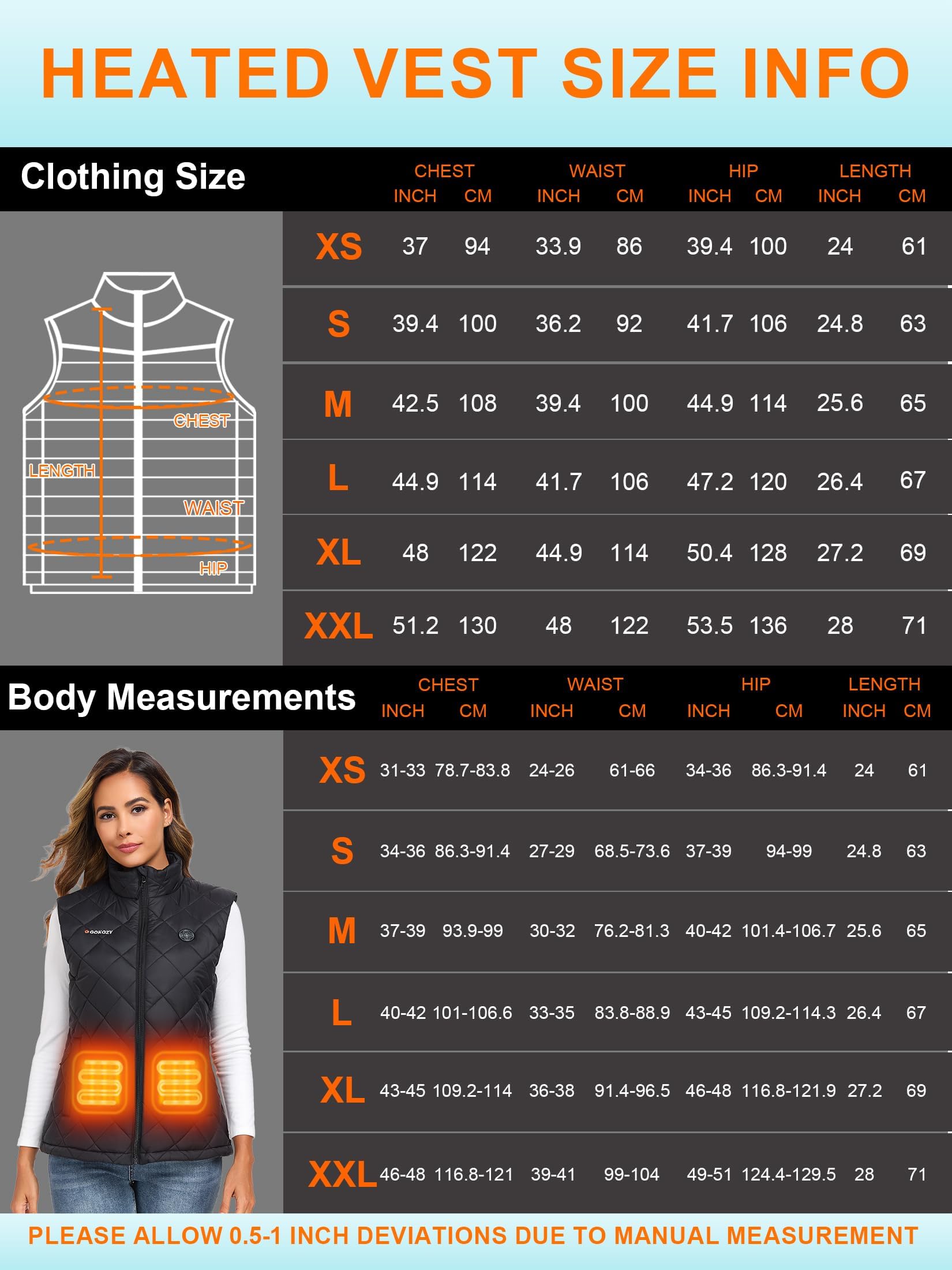 Gokozy Gilet Chauffant Femme avec Batterie Incluse 20000mAh 12V, Veste Chauffante Électrique avec 13 Zones de Chauffe, Gilet Chauffant sans Manche pour Extérieur, Ski, Randonnée