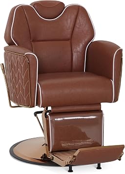 BarberPub Classic Barber Chair, for Hair Stylist, Barbershop, 9274Brown | Both Sides Hand Levers for Left-Handed Users, All Purpose Hydraulic Reclining Salon Chair