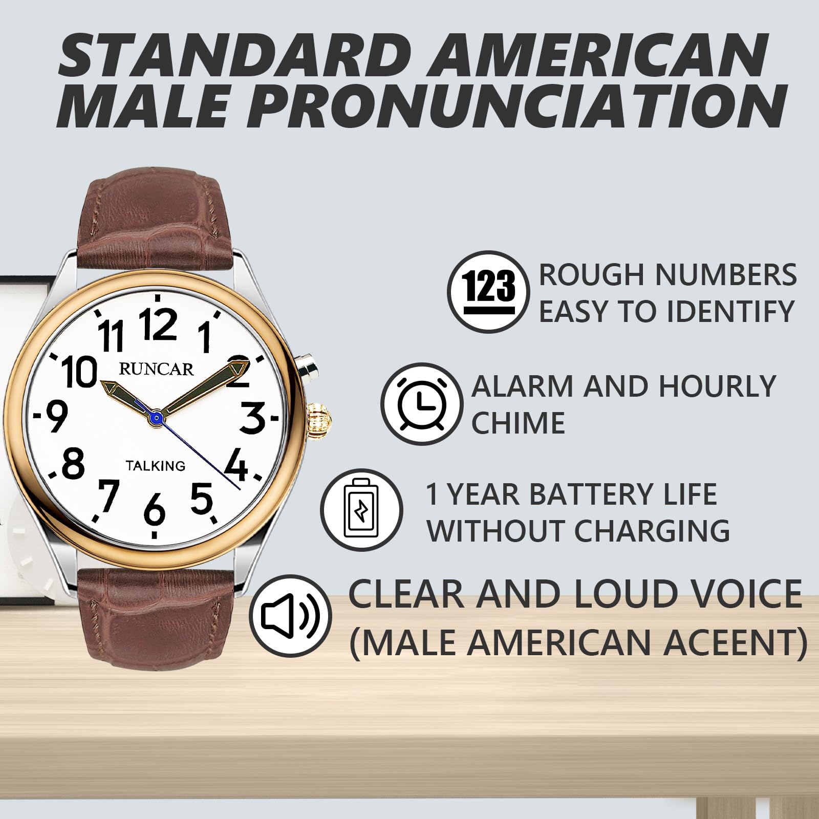 Reloj parlante en inglés americano que habla con hora clara y fuerte, fecha y hora de alarma, reloj parlante grande y claro para hombres mayores, personas con discapacidad visual o ciegas